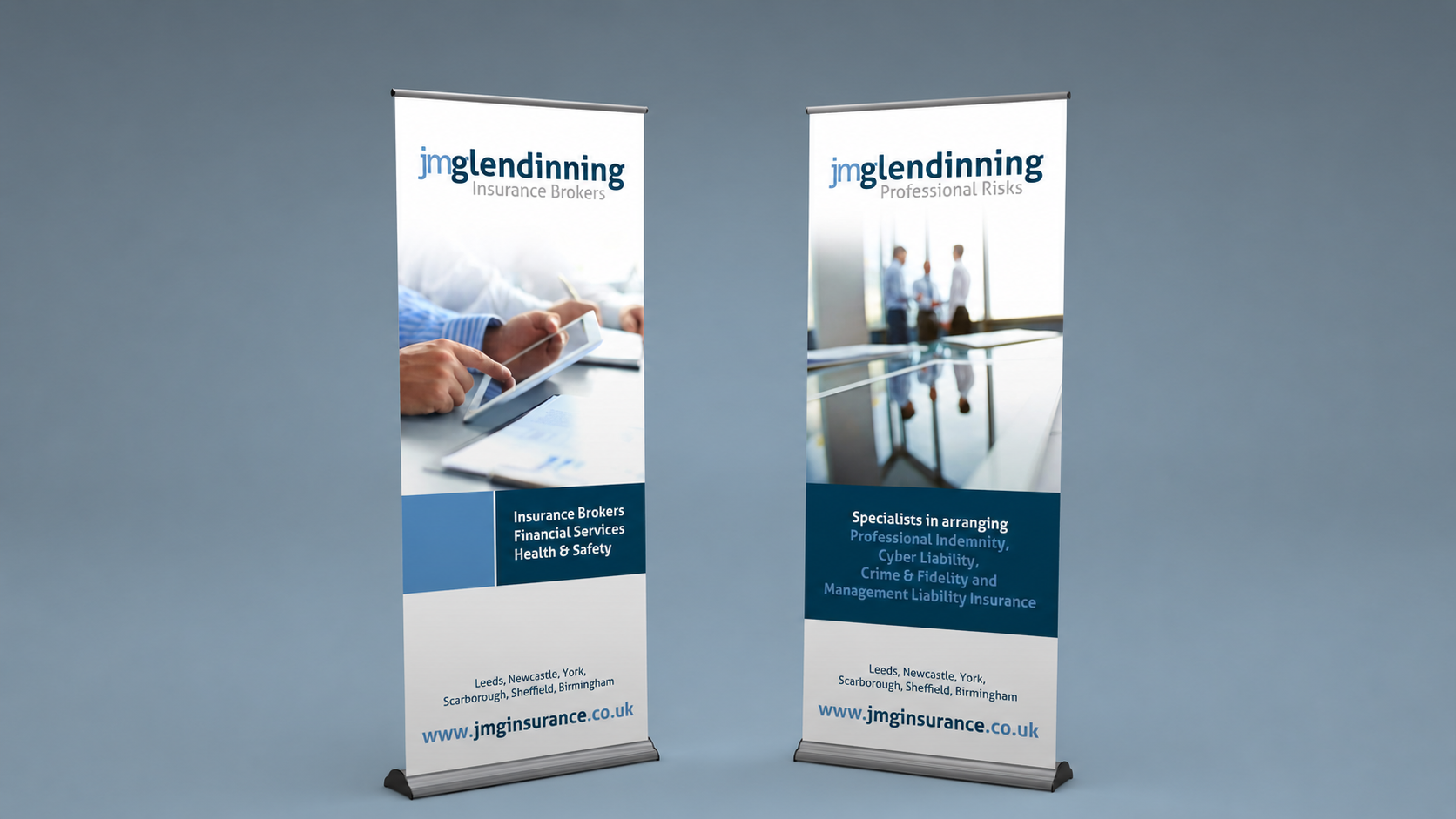 Pull-Up Banner Displays for JMG Insurance: Supporting Industry Growth and Visibility